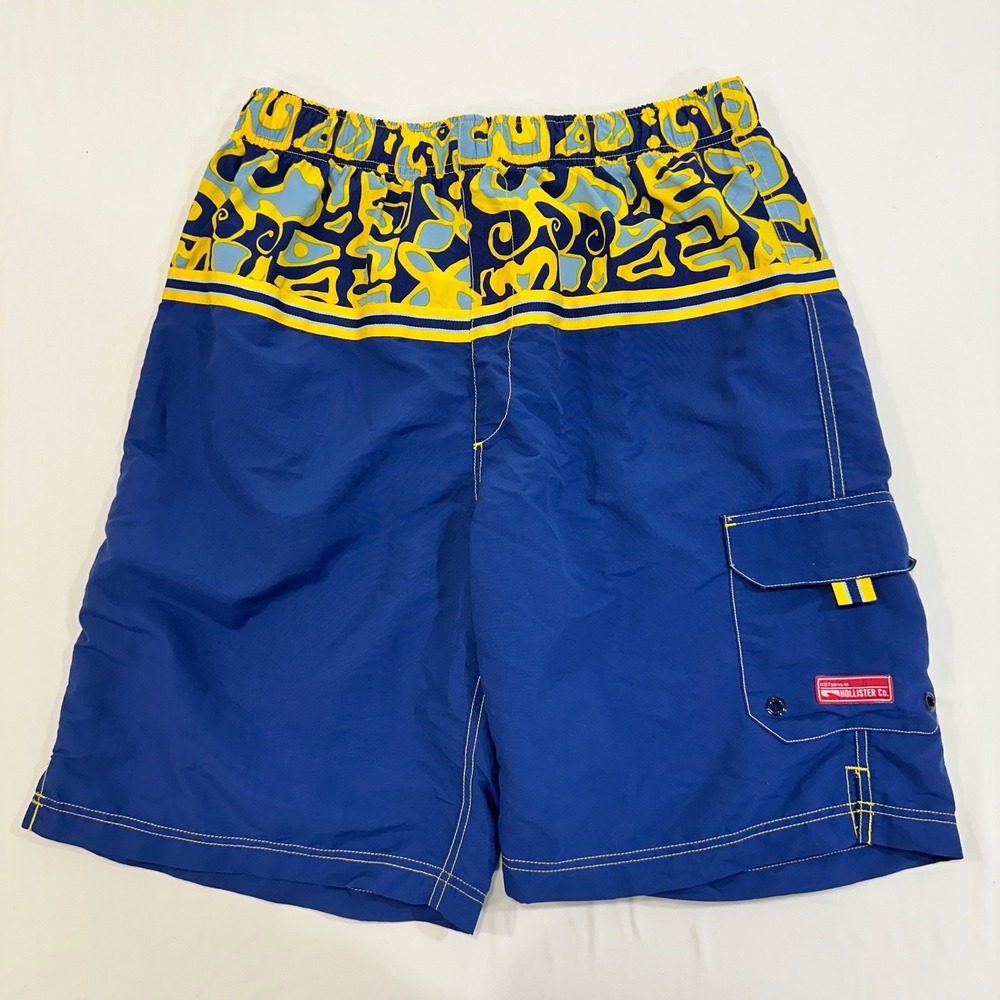 Vintage Y2K Hollister Pacific Merchants Board Shorts Mens Large Blue Yellow Surf